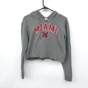 Blue 84 Miami University Redhawks Gray Cropped Hoodie Sweatshirt Womens Small